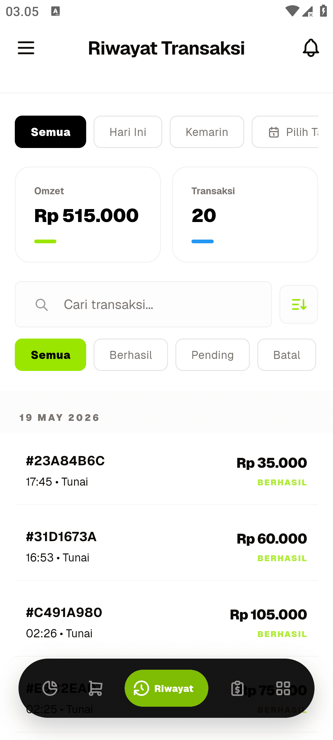Screenshot kecil aplikasi mobile Parzello POS 3