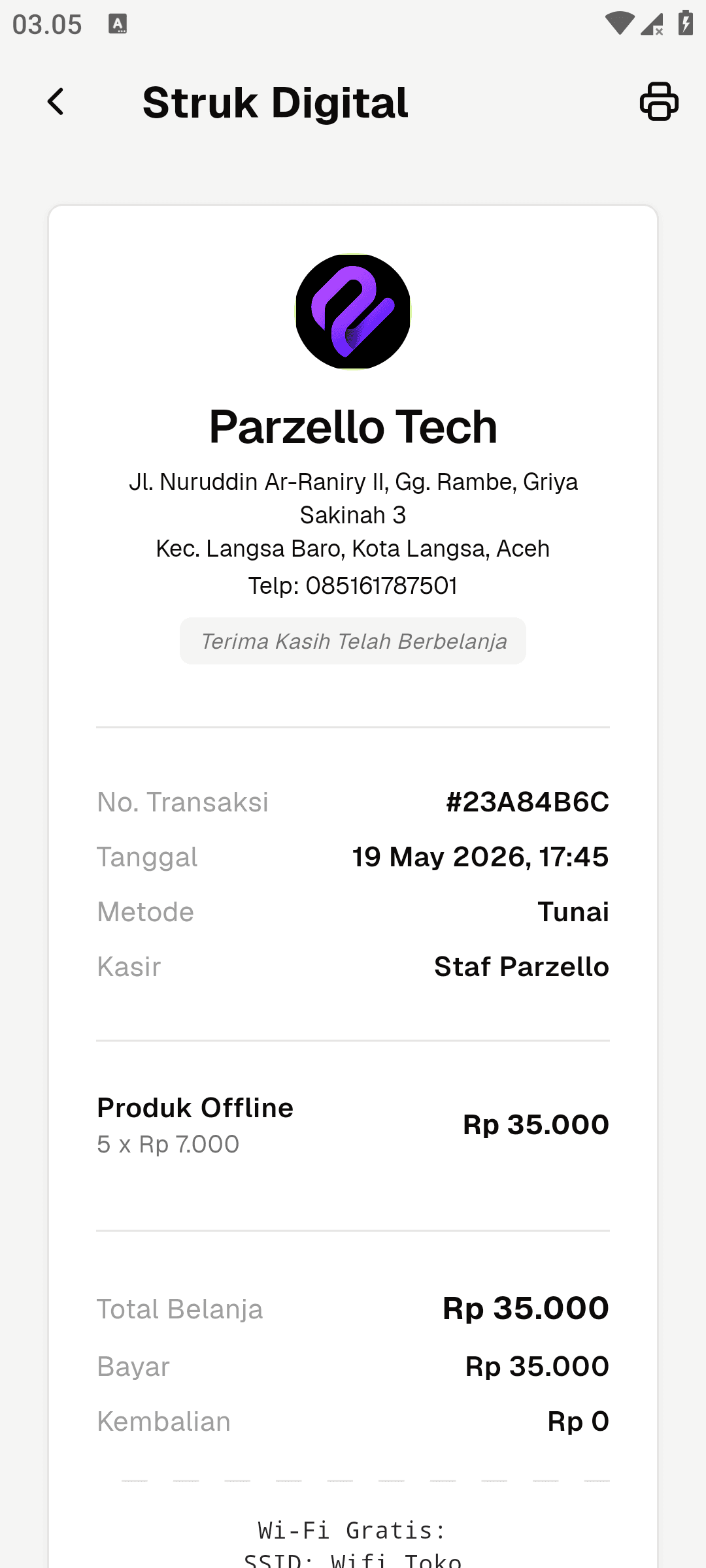 Screenshot kecil aplikasi mobile Parzello POS 4