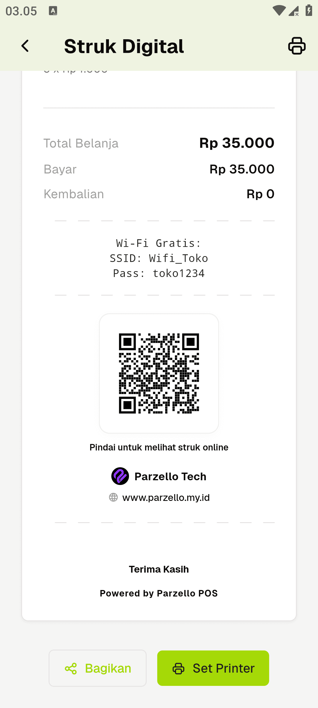 Screenshot kecil aplikasi mobile Parzello POS 5